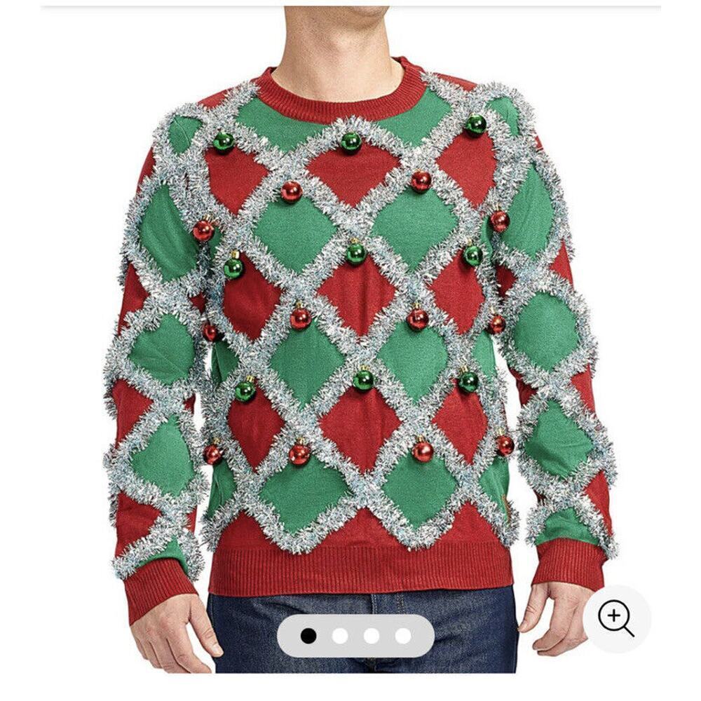 Tipsy Elves Mens tacky tinsel ugly christmas sweater S